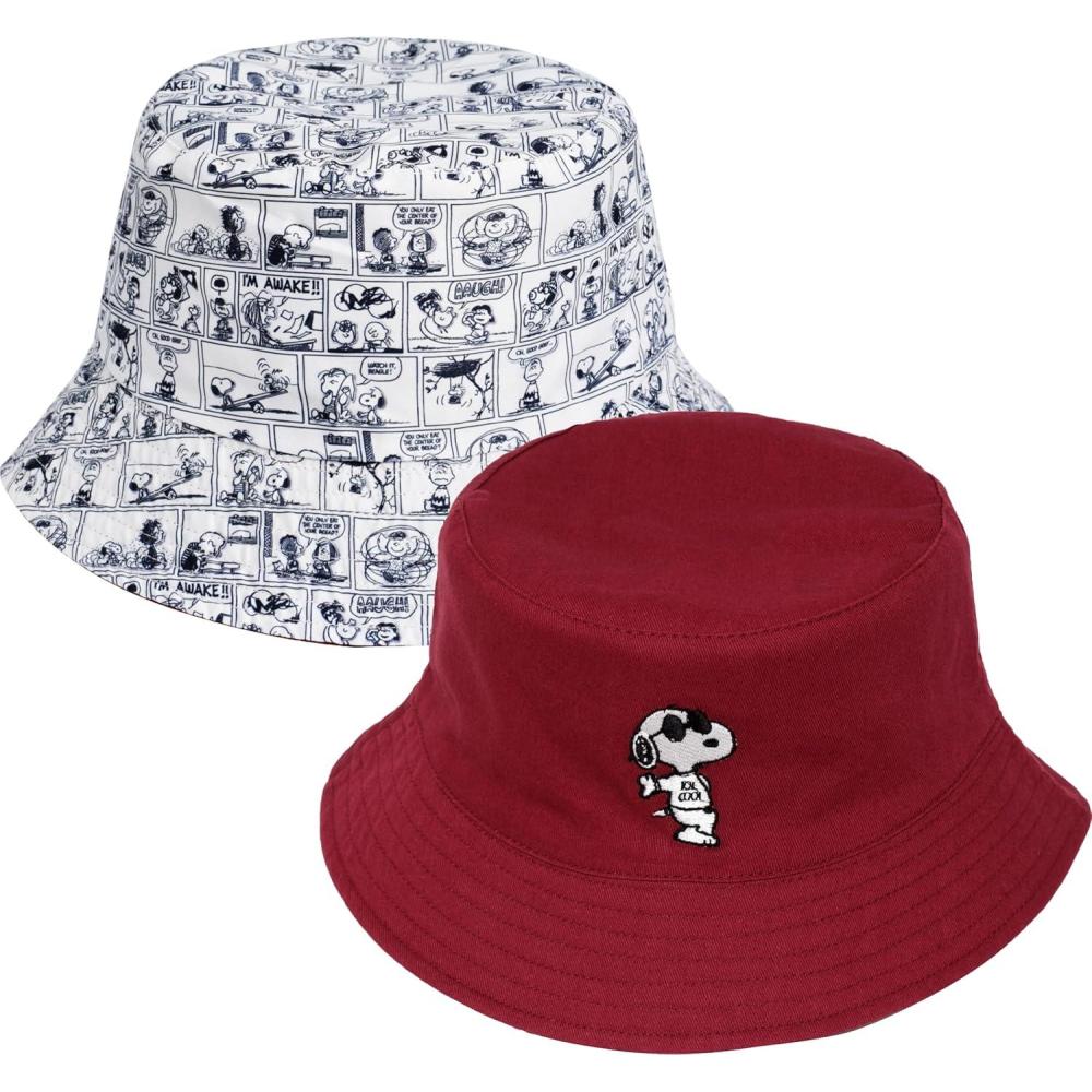 image:imageConcept One Womens Peanuts Sleeping Snoopy Denim Adult Bucket HatBurgundy