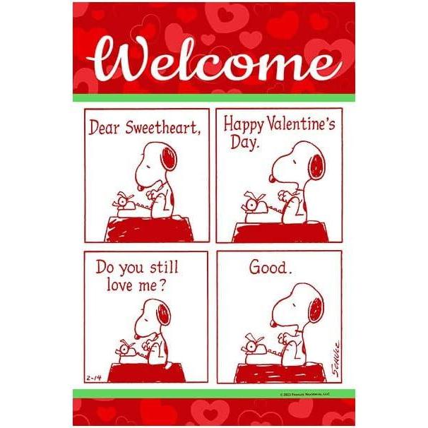 image:imageFlagologycom PEANUTS PEANUTS Valentine Snoopy Comic  House Flag 28 x 40 Outdoor Flag Exclusive Premium Fabric Officially Licensed PEANUTS Valentines Day