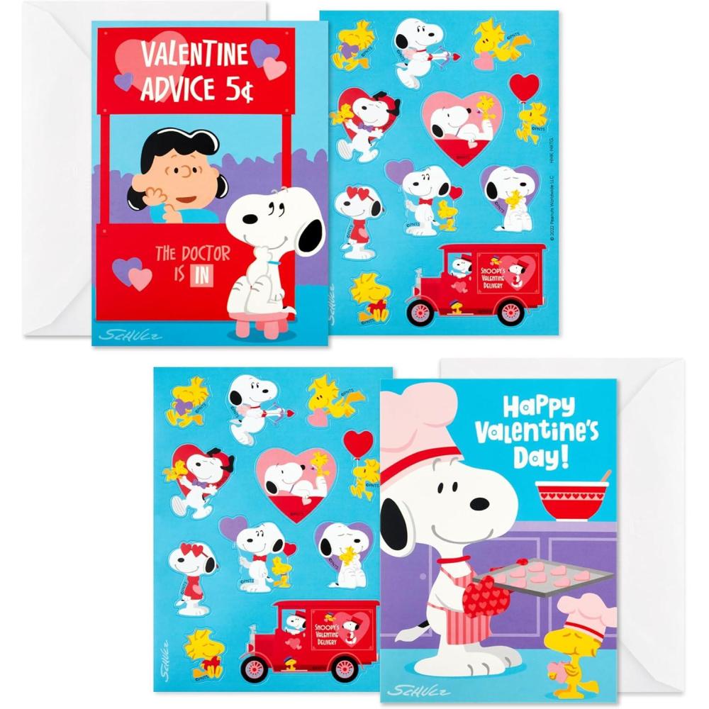 image:imageHallmark Peanuts Valentines Day Cards and Stickers for Kids School Snoopy and Lucy 24 Classroom Valentines with EnvelopesPeanuts Valentines with Stickers