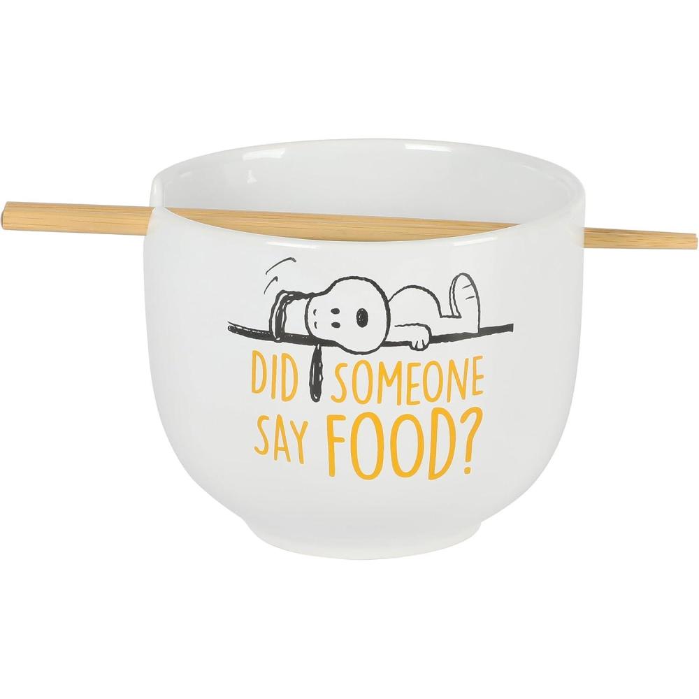 image:imagePeanuts Snoopy 55Inch Decorated Stoneware Bowls Stackable 4Pack Bowl Set for Cereal Snacks or Dessert Dishwasher amp Microwave SafeFoodie Design