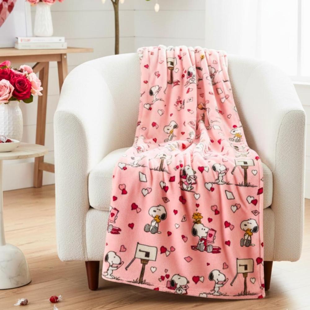 image:imagePeanuts Snoopy Cozy Throw 60 in x 70 in  Soft Cozy Plush for Couch Bed amp Travel Valentines Day Design Collectible Gift Officially Licensed Product by Franco CollectiblesPeanuts  Pink  Red