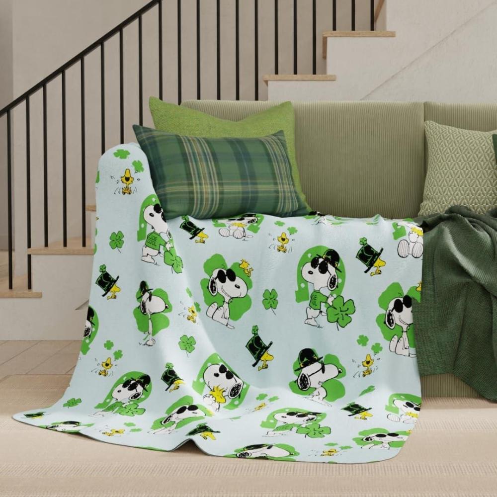 image:imagePeanuts Snoopy Cozy Throw 60 in x 70 in  Soft Cozy Plush for Couch Bed amp Travel Valentines Day Design Collectible Gift Officially Licensed Product by Franco CollectiblesPeanuts  Green Clover