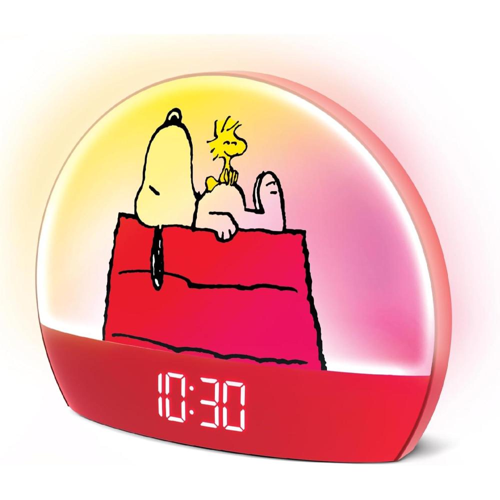 image:imagePeanuts Snoopy Sunrise Alarm Clock  Vibrant Snoopy Edition with Multicolor Lights USB Charging LED Display Gentle WakeUp Simulation and Handy Snooze Function RedRed