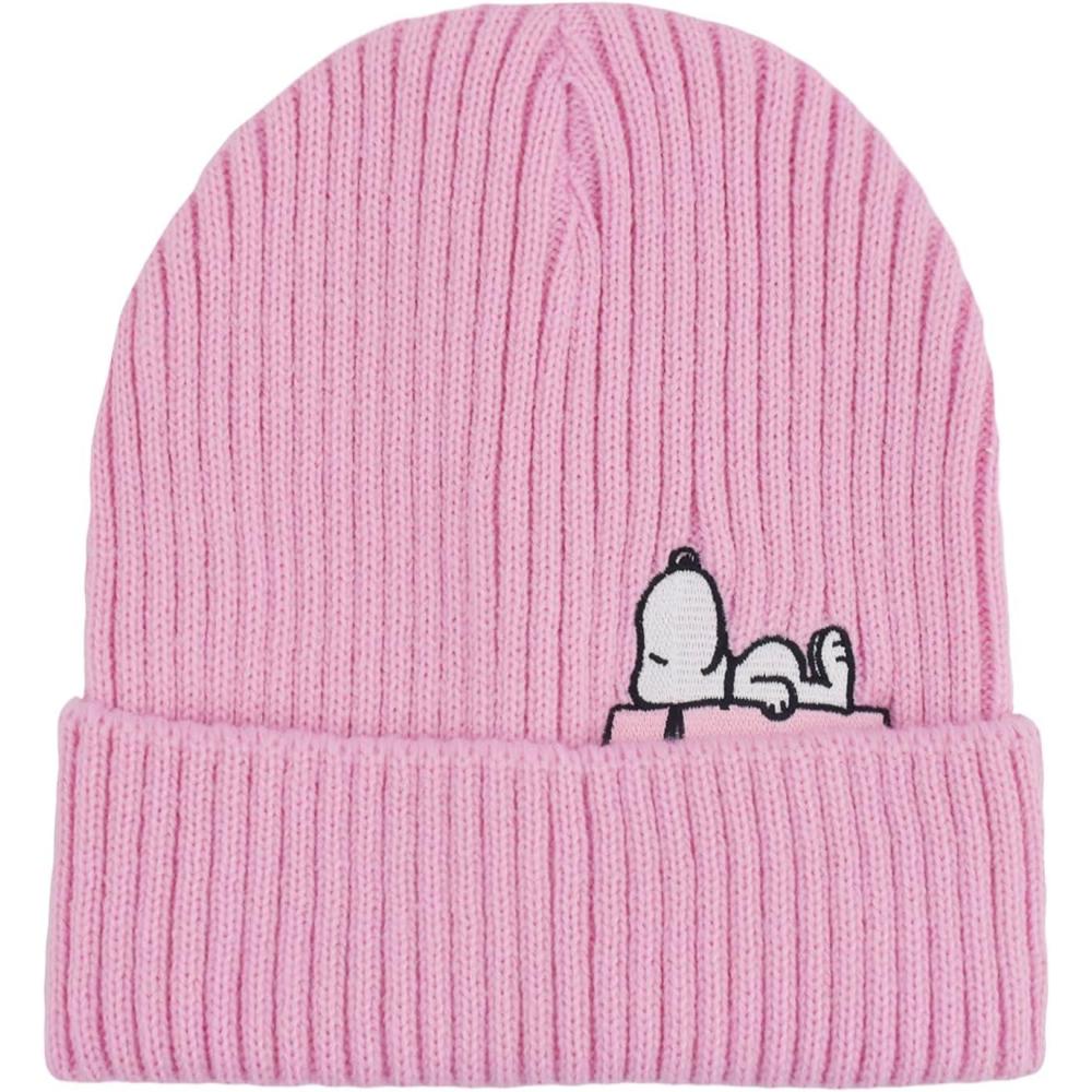 image:imagePeanuts Snoopy Womens Beanie Hat Roll Down Cuffed Winter Knit Cap Pink One Size