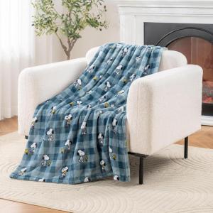 Berkshire Blanket Peanuts VelvetLoft Cute Character Snoopy Plush Throw Blanket,Peanuts Snoopy Make A Wish Spring Pink,Throw 55 in x 70 in (Official Peanuts Product)(Navy Tonal)