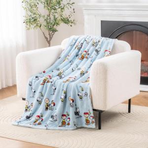Berkshire Blanket Peanuts VelvetLoft Cute Character Snoopy Plush Throw Blanket,Peanuts Snoopy Make A Wish Spring Pink,Throw 55 in x 70 in (Official Peanuts Product)(Snoopy the Athlete Closed in Blue)