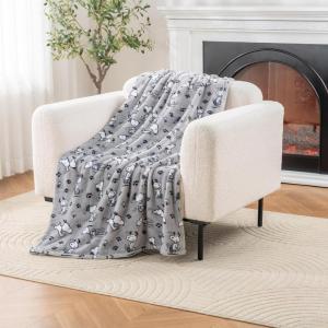Berkshire Blanket Peanuts VelvetLoft Cute Character Snoopy Plush Throw Blanket,Peanuts Snoopy Make A Wish Spring Pink,Throw 55 in x 70 in (Official Peanuts Product)(Peanuts Poses and Paws Grey)