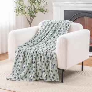 Berkshire Blanket Peanuts VelvetLoft Cute Character Snoopy Plush Throw Blanket,Peanuts Snoopy Make A Wish Spring Pink,Throw 55 in x 70 in (Official Peanuts Product)(Peanuts Snoopy & Woodstock New Flower and Bees Sage)