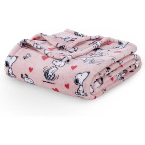 Berkshire Blanket Peanuts VelvetLoft Cute Character Snoopy Plush Throw Blanket,Peanuts Snoopy Make A Wish Spring Pink,Throw 55 in x 70 in (Official Peanuts Product)(Peanuts Poses and Hearts Blush)