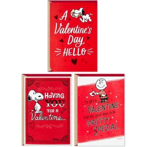 Hallmark Pack of 3 Peanuts Valentines Day Cards (Snoopy and Charlie Brown)(Peanuts Card Assortment)