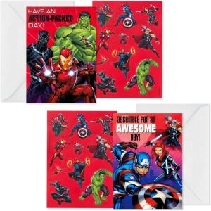 Hallmark Peanuts Valentines Day Cards and Stickers for Kids School, Snoopy and Lucy (24 Classroom Valentines with Envelopes)(Avengers Valentines with Stickers)