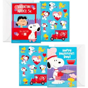 Hallmark Peanuts Valentines Day Cards and Stickers for Kids School, Snoopy and Lucy (24 Classroom Valentines with Envelopes)(Peanuts Valentines with Stickers)