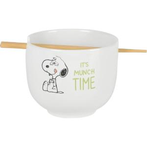 Peanuts Snoopy 5.5-Inch Decorated Stoneware Bowls, Stackable 4-Pack Bowl Set for Cereal, Snacks, or Dessert, Dishwasher & Microwave Safe(Munch Design)