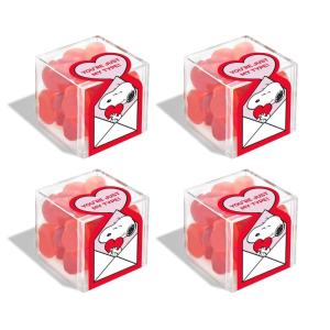 Peanuts x Sugarfina Woodstock Long Stem Roses Small Candy Cubes, Pack of 4 | Peanuts Valentine’s Day(Strawberry Hearts)