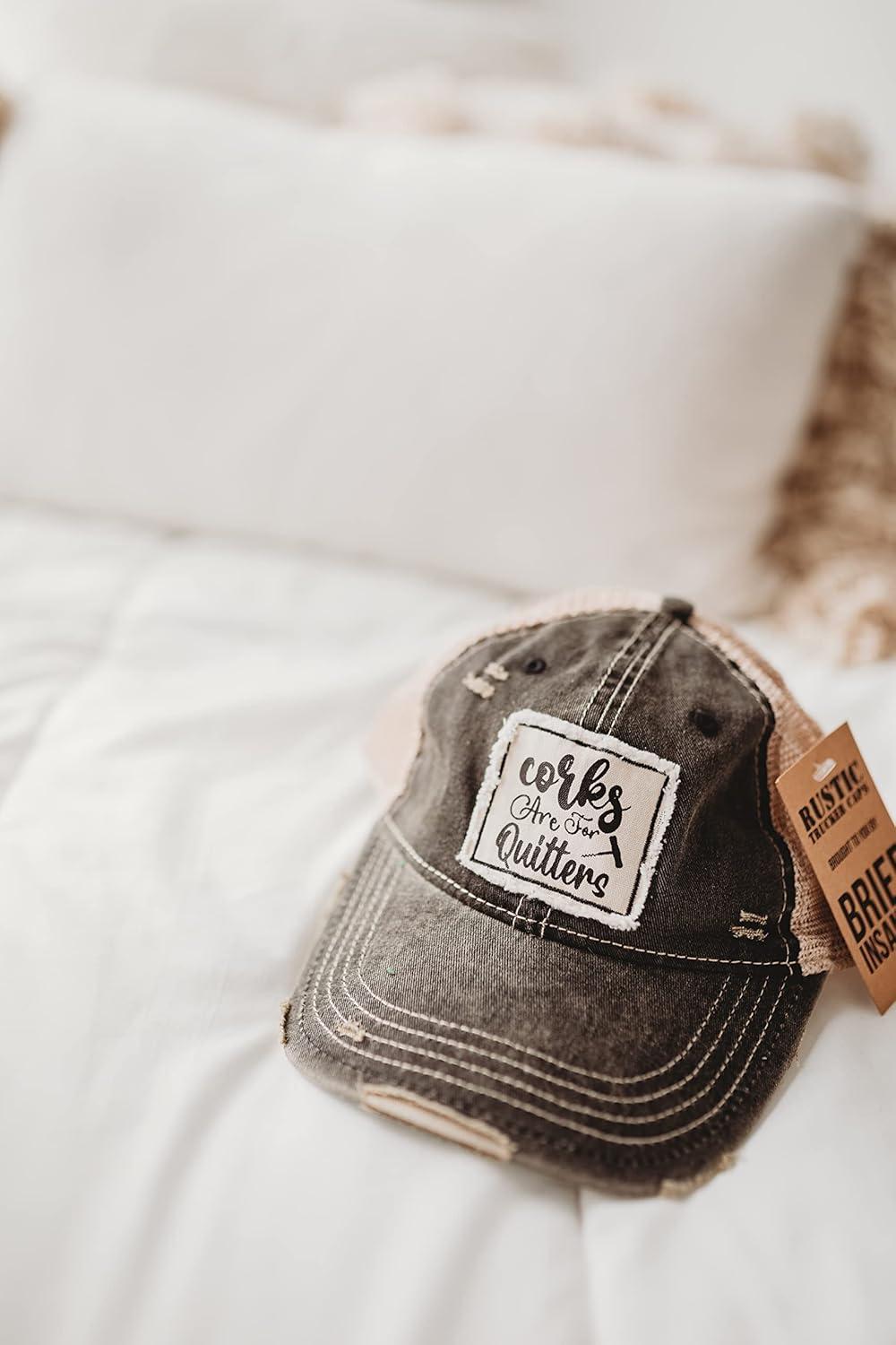 image:imageBRIEF INSANITY Vintage Distressed Trucker Hat  Funny Snapback Hat  Unisex Adult CapCorks Are for Quitters