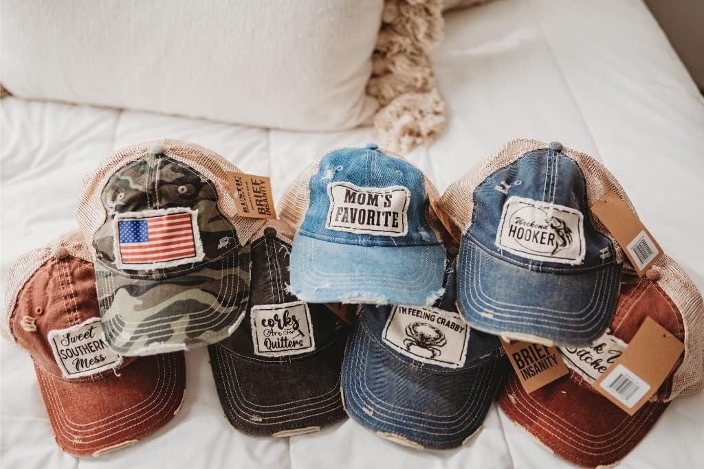image:imageBRIEF INSANITY Vintage Distressed Trucker Hat  Funny Snapback Hat  Unisex Adult CapCorks Are for Quitters