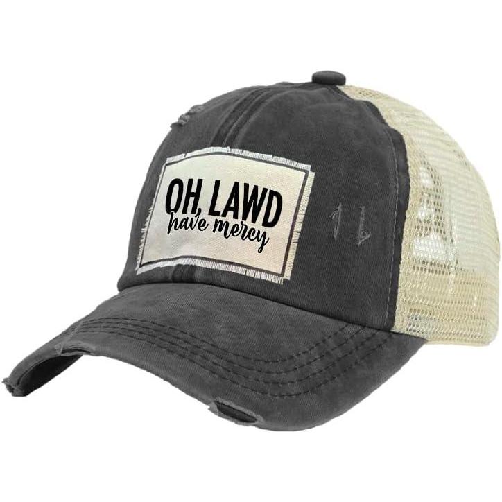 image:imageBRIEF INSANITY Vintage Distressed Trucker Hat  Funny Snapback Hat  Unisex Adult CapLawd Have Mercy