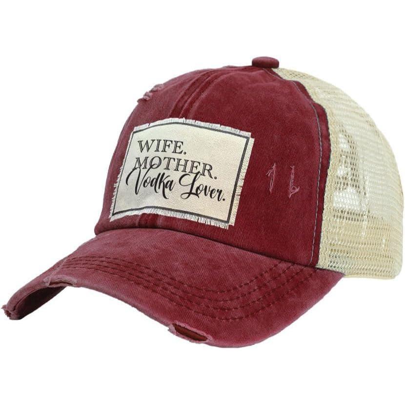 image:imageBRIEF INSANITY Vintage Distressed Trucker Hat  Funny Snapback Hat  Unisex Adult CapWife  Mother  Vodka Lover