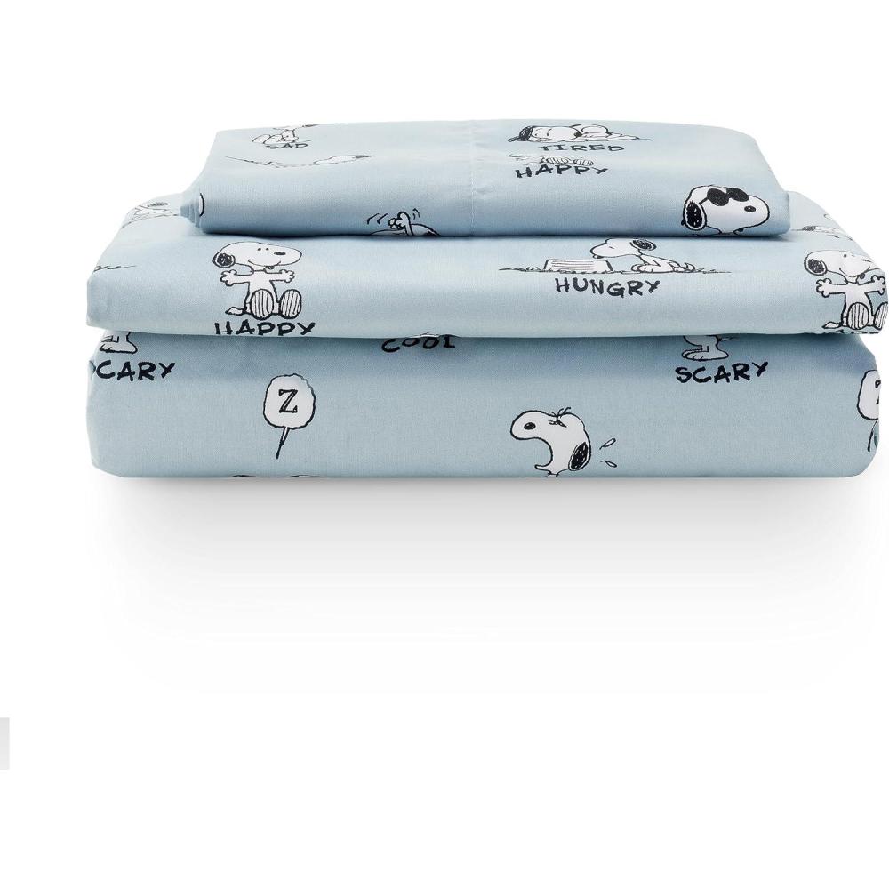image:imageBerkshire Blanket Peanuts Kids Sheet Set Full Size  4 Pieces Peanuts Snoopy Different Emotion Sheet Scale Murky Blue Cute Character Snoopy Printed Soft Microfiber Bed SheetsPeanuts Different Emotion Murky Blue
