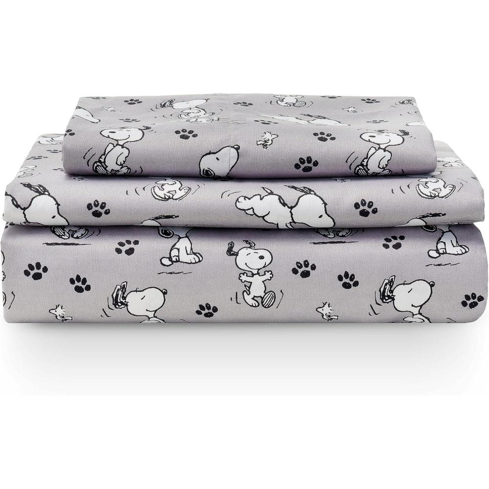 image:imageBerkshire Blanket Peanuts Kids Sheet Set Full Size  4 Pieces Peanuts Snoopy Different Emotion Sheet Scale Murky Blue Cute Character Snoopy Printed Soft Microfiber Bed SheetsPeanuts Poses and Paws Grey