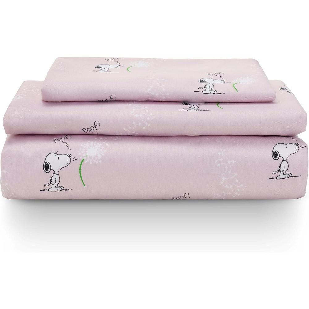image:imageBerkshire Blanket Peanuts Kids Sheet Set Full Size  4 Pieces Peanuts Snoopy Different Emotion Sheet Scale Murky Blue Cute Character Snoopy Printed Soft Microfiber Bed SheetsPeanuts Make a Wish Spring Pink