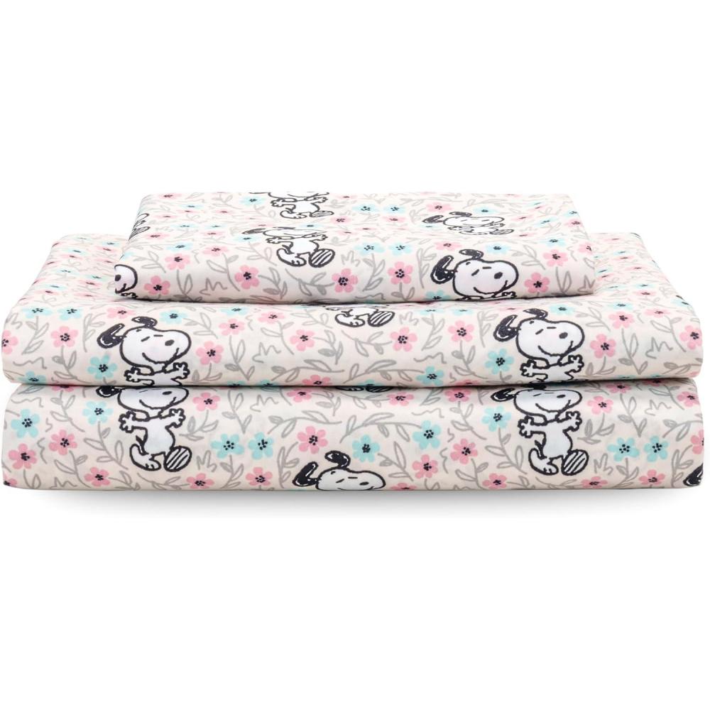 image:imageBerkshire Blanket Peanuts Kids Sheet Set Full Size  4 Pieces Peanuts Snoopy Different Emotion Sheet Scale Murky Blue Cute Character Snoopy Printed Soft Microfiber Bed SheetsMini Snoopy Spring Floral Happy Dance Soft Grey