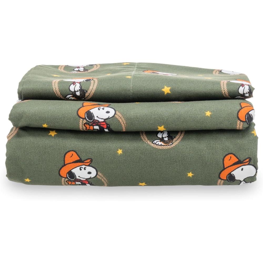 image:imageBerkshire Blanket Peanuts Kids Sheet Set Full Size  4 Pieces Peanuts Snoopy Different Emotion Sheet Scale Murky Blue Cute Character Snoopy Printed Soft Microfiber Bed SheetsSnoopy Giddy Up Cowboy Sheets Moss