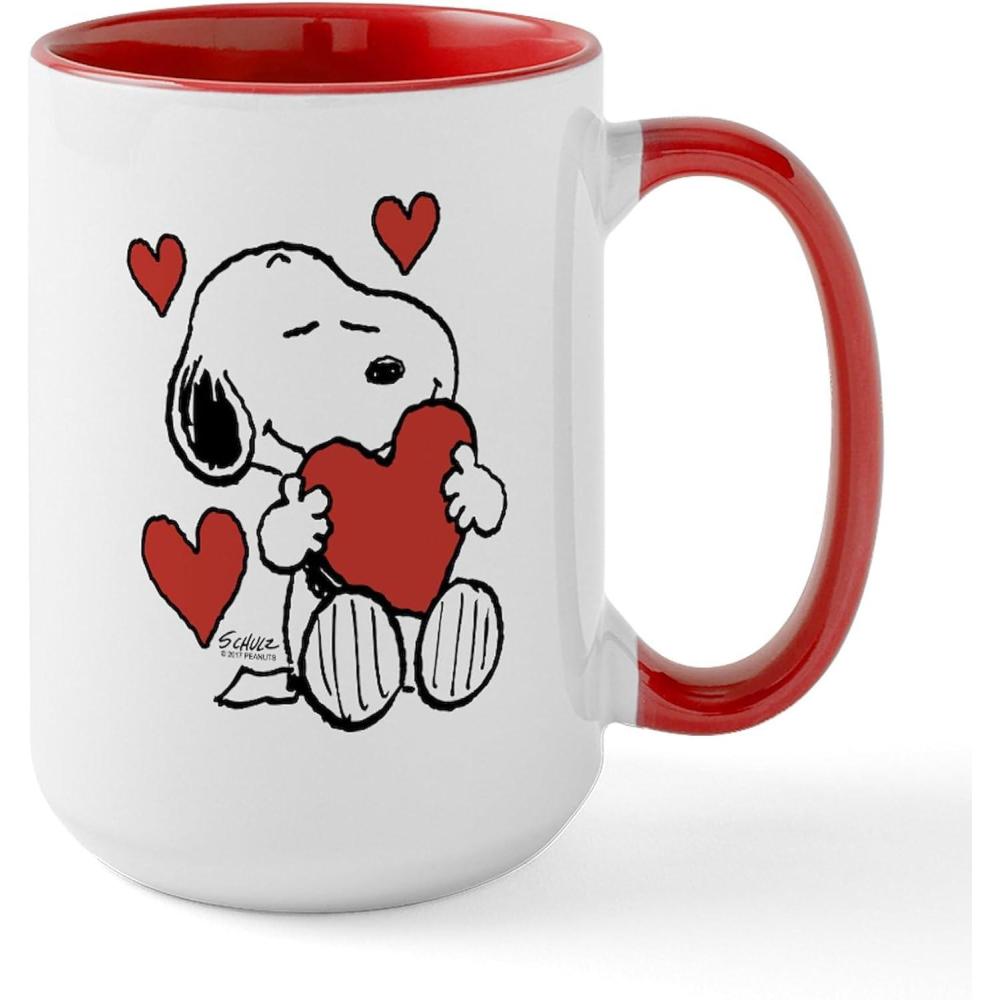 image:imageCafePress Snoopy Valentines Day 15 oz 444 ml Ceramic Coffee MugWhiteRed Inside