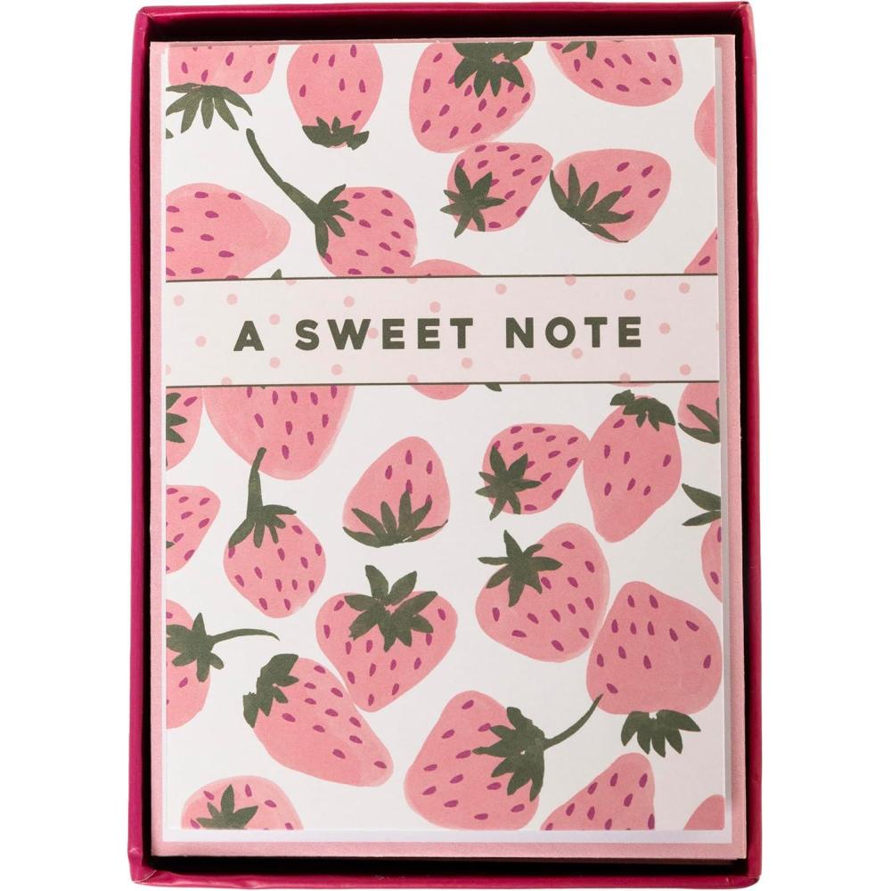 image:imageGraphique Peanuts Typewriter Boxed Notecards 16 Snoopy at Typewriter Cards Embellished with Glitter with Matching Envelopes and Storage Box 325 x 475Pink Strawberries