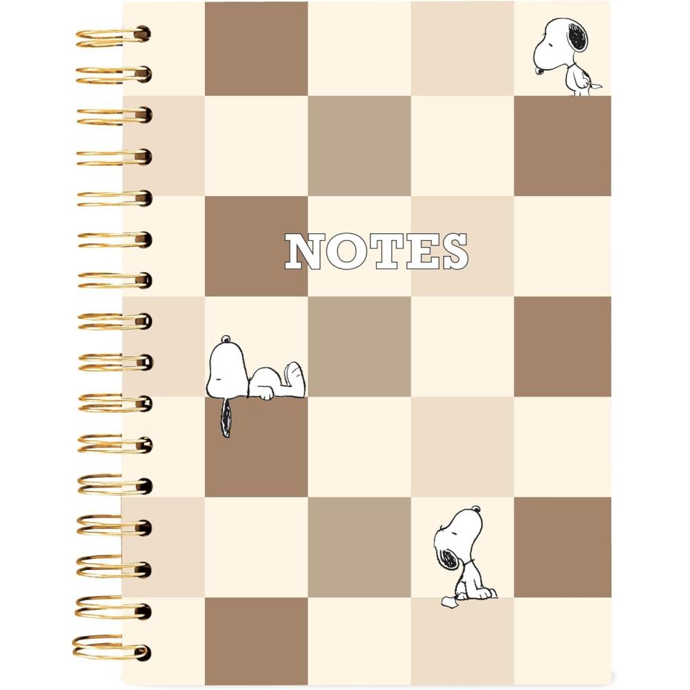 image:imageGraphique Snoopy Hardbound Spiral Journal 160 Ruled Pages Hard Cover Notebook Diary Lists Record Month and Date Premium Paper 6 x 8Taupe Check Peanuts