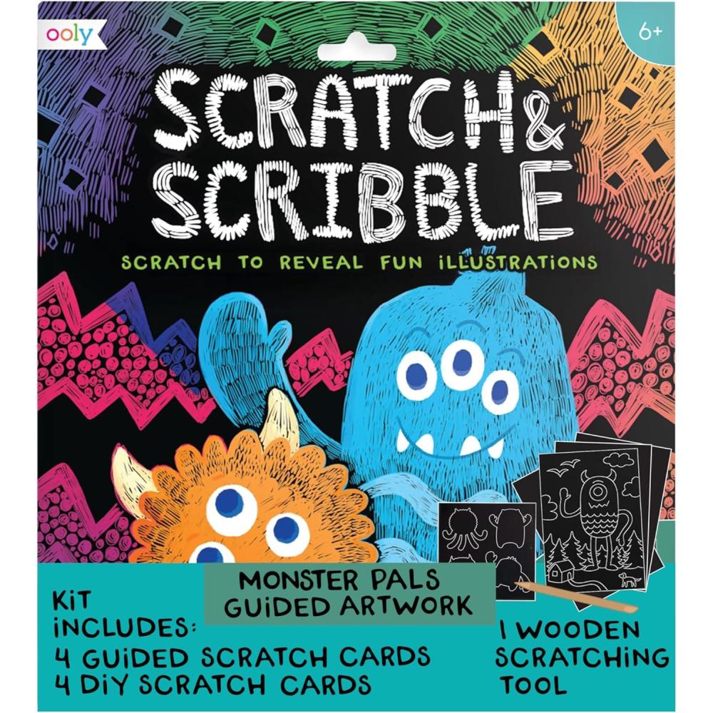 image:imageOoly X Peanuts Scratch Art Kit  12 Cards Featuring Snoopy Woodstock and The Gang Scratch Art Set Gifts for Kids TravelFriendly Craft Kit Scratching Tool IncludedMonster Pals