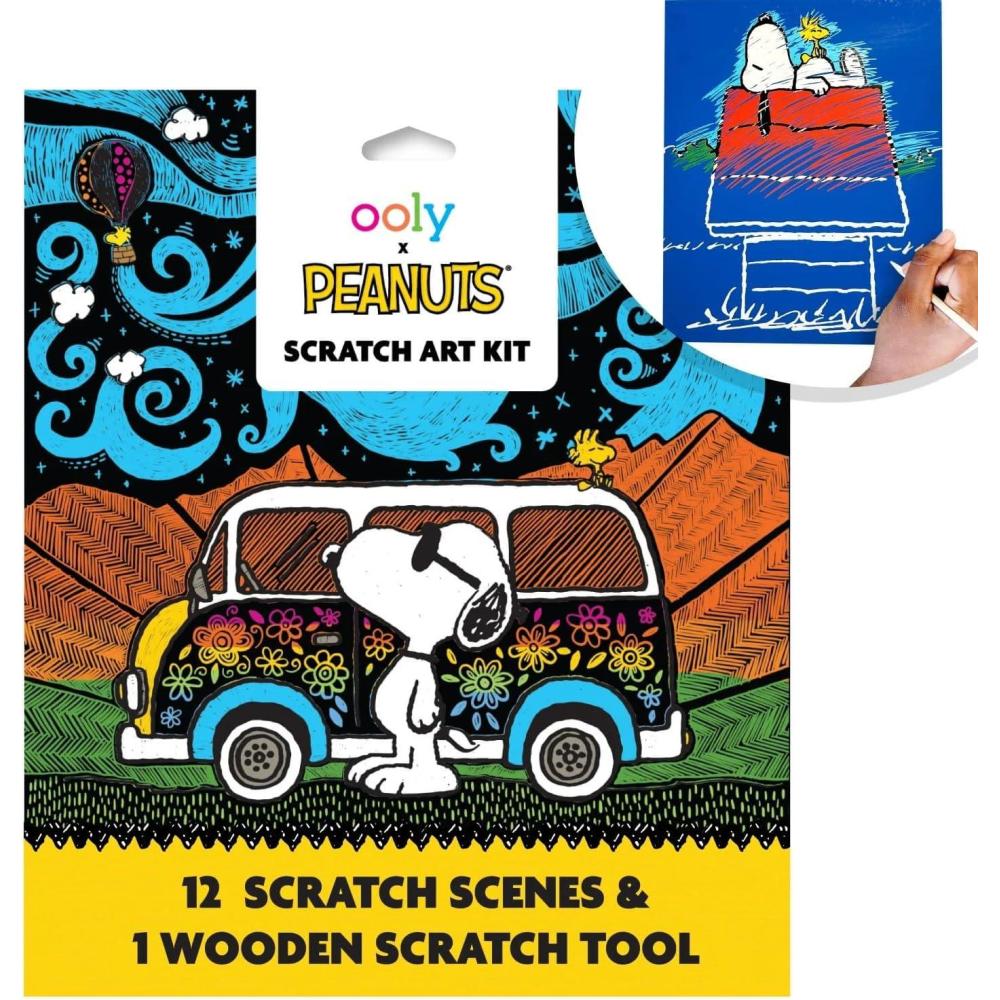image:imageOoly X Peanuts Scratch Art Kit  12 Cards Featuring Snoopy Woodstock and The Gang Scratch Art Set Gifts for Kids TravelFriendly Craft Kit Scratching Tool IncludedPeanuts Friends