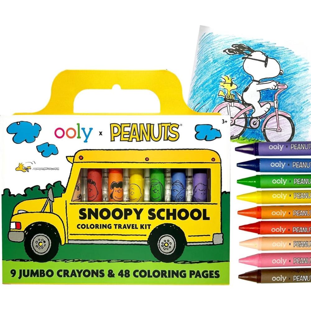 image:imageOoly x Peanuts Travel Art Kit with 9 Jumbo Crayons amp 48 Themed Coloring Pages amp Case for Easy Traveling Art Creation Perfect Airplane amp Road Trip Activities for KidsPeanuts Friends