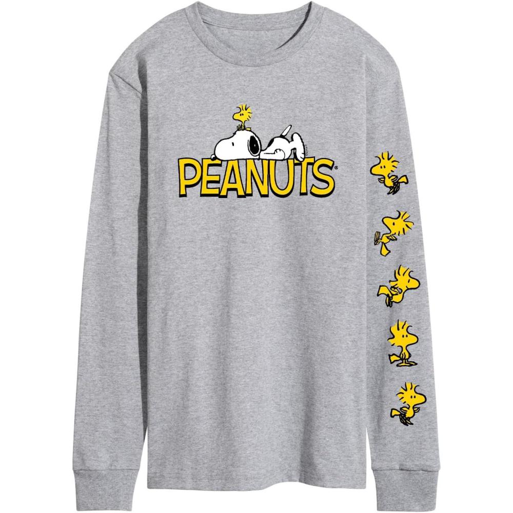 image:imagePeanuts  Logo Snoopy and Woodstock  Mens Long Sleeve Graphic TShirtAthletic Heather