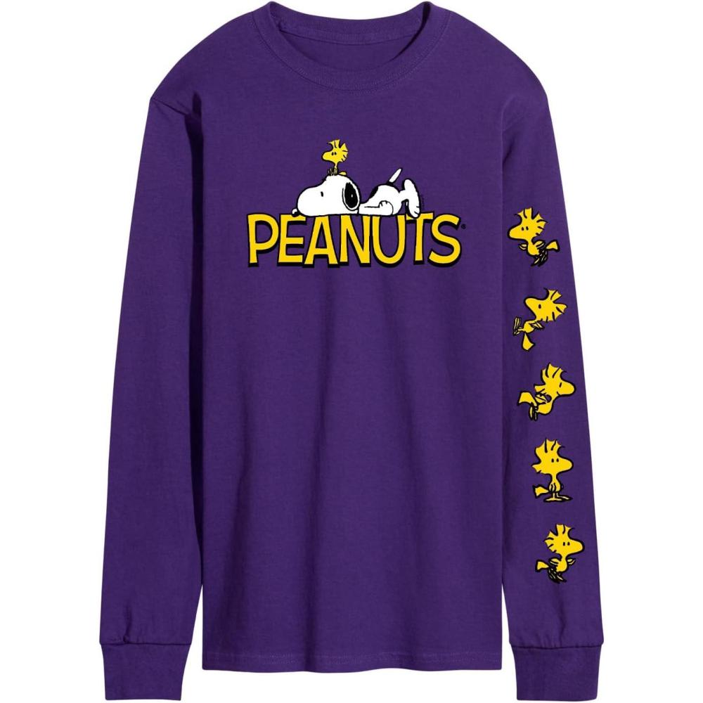 image:imagePeanuts  Logo Snoopy and Woodstock  Mens Long Sleeve Graphic TShirtPurple