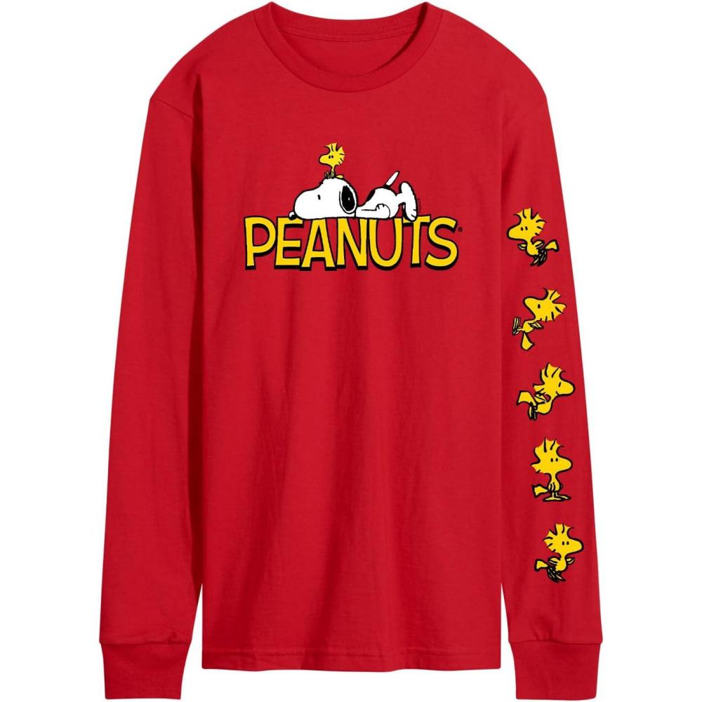 image:imagePeanuts  Logo Snoopy and Woodstock  Mens Long Sleeve Graphic TShirtRed