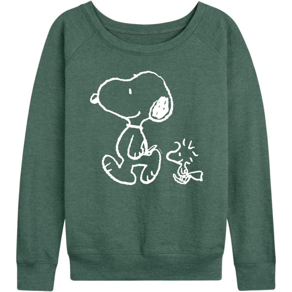 image:imagePeanuts  Snoopy Woodstock Walk  Womens Lightweight French Terry Long Sleeve ShirtHeather Juniper