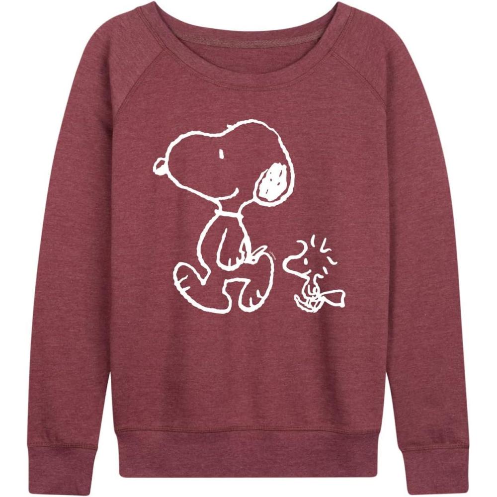 image:imagePeanuts  Snoopy Woodstock Walk  Womens Lightweight French Terry Long Sleeve ShirtHeather Maroon