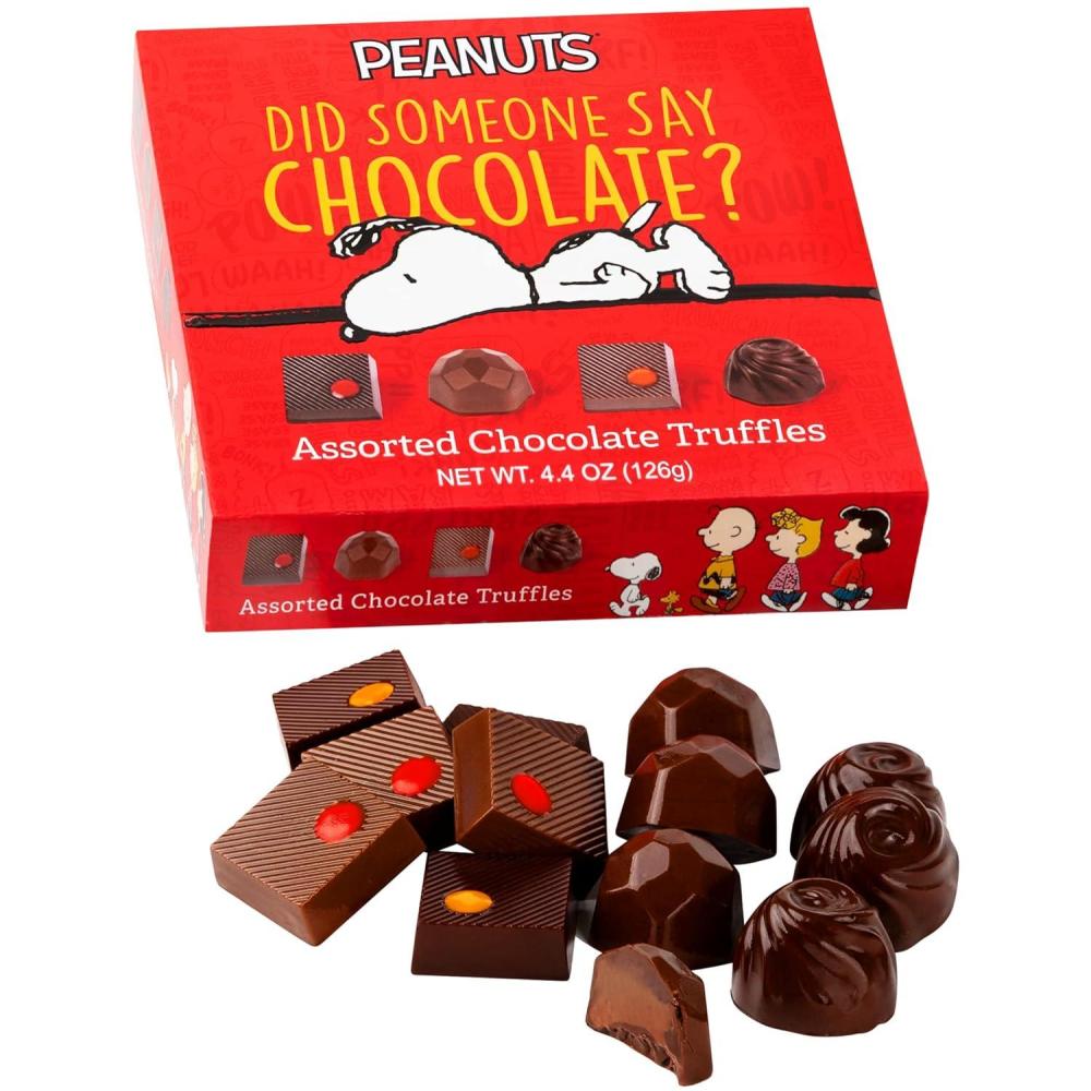 image:imagePeanuts Chocolate Truffles Christmas Gift Box Snoopy Gourmet Belgian Chocolate Gifts for Adults and Kids Charlie Brown Present Kosher Holiday CandySnoopys Gift