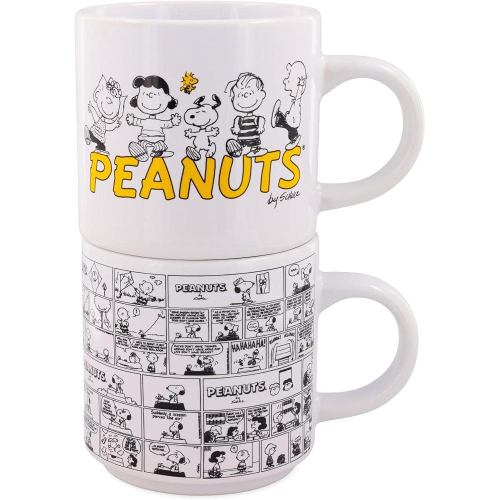 image:imagePeanuts Comic Panels 2Piece Ceramic Stackable Mug Set  Coffee Cups For Beverages  Each Holds 13 Ounces