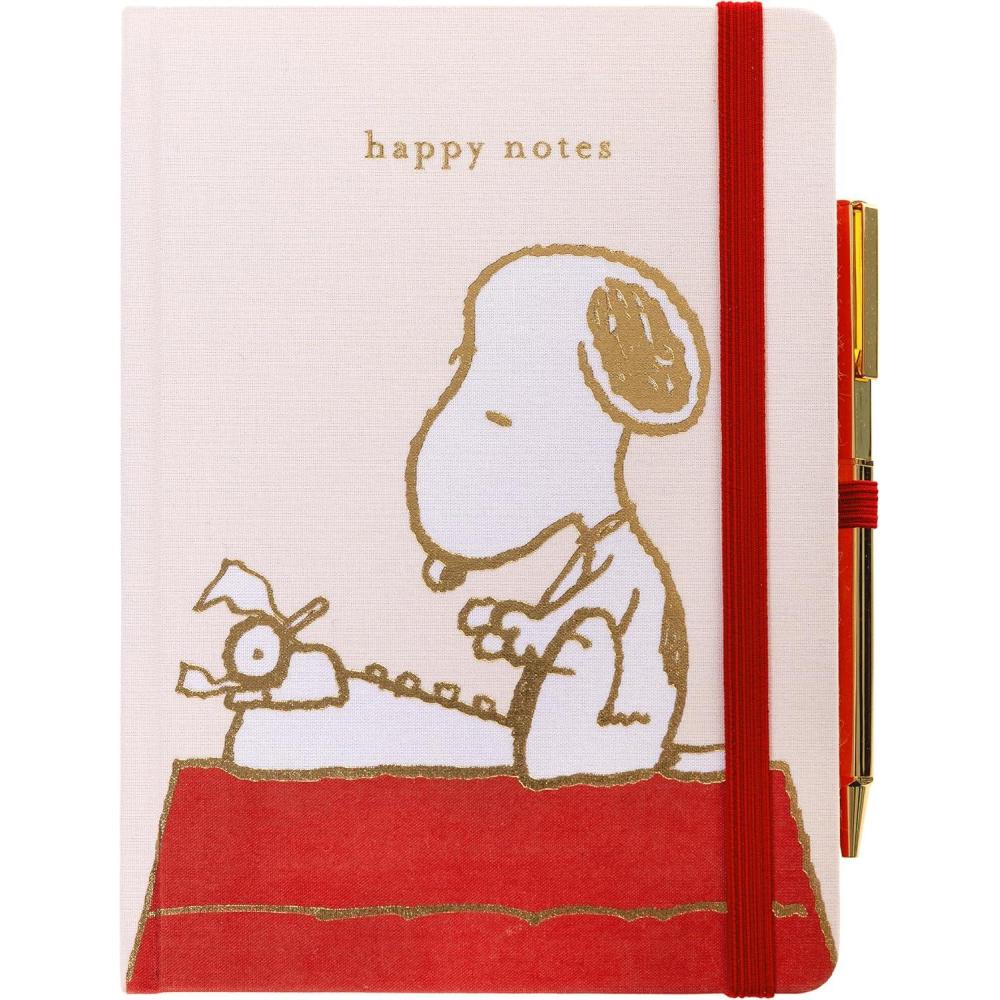 image:imagePeanuts Jotter by Graphique Luxe Collection FabricWrapped Hardcover Spiral Notebook Gold Foil Embossing 125 PagesJournal and Pen