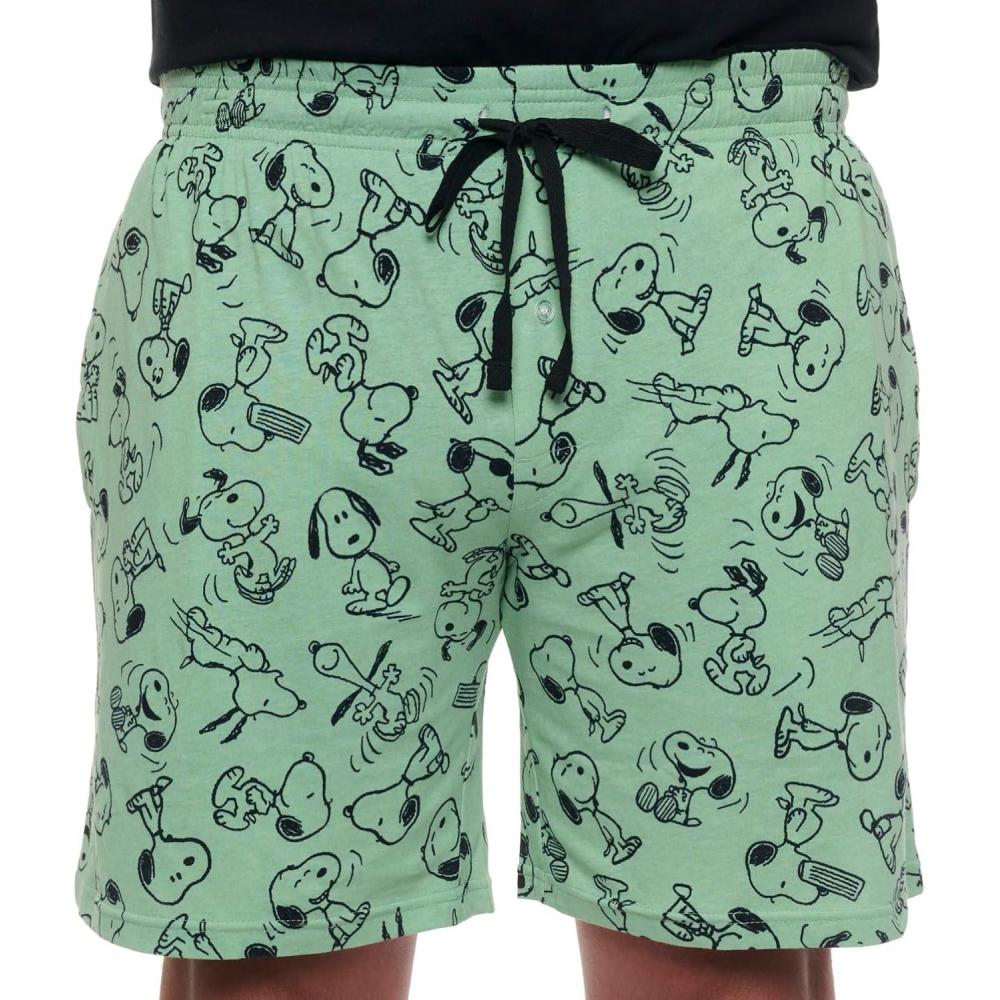 image:imagePeanuts Mens Snoopy All Over Print Lounge Pajama ShortsSnoopy Green Shorts