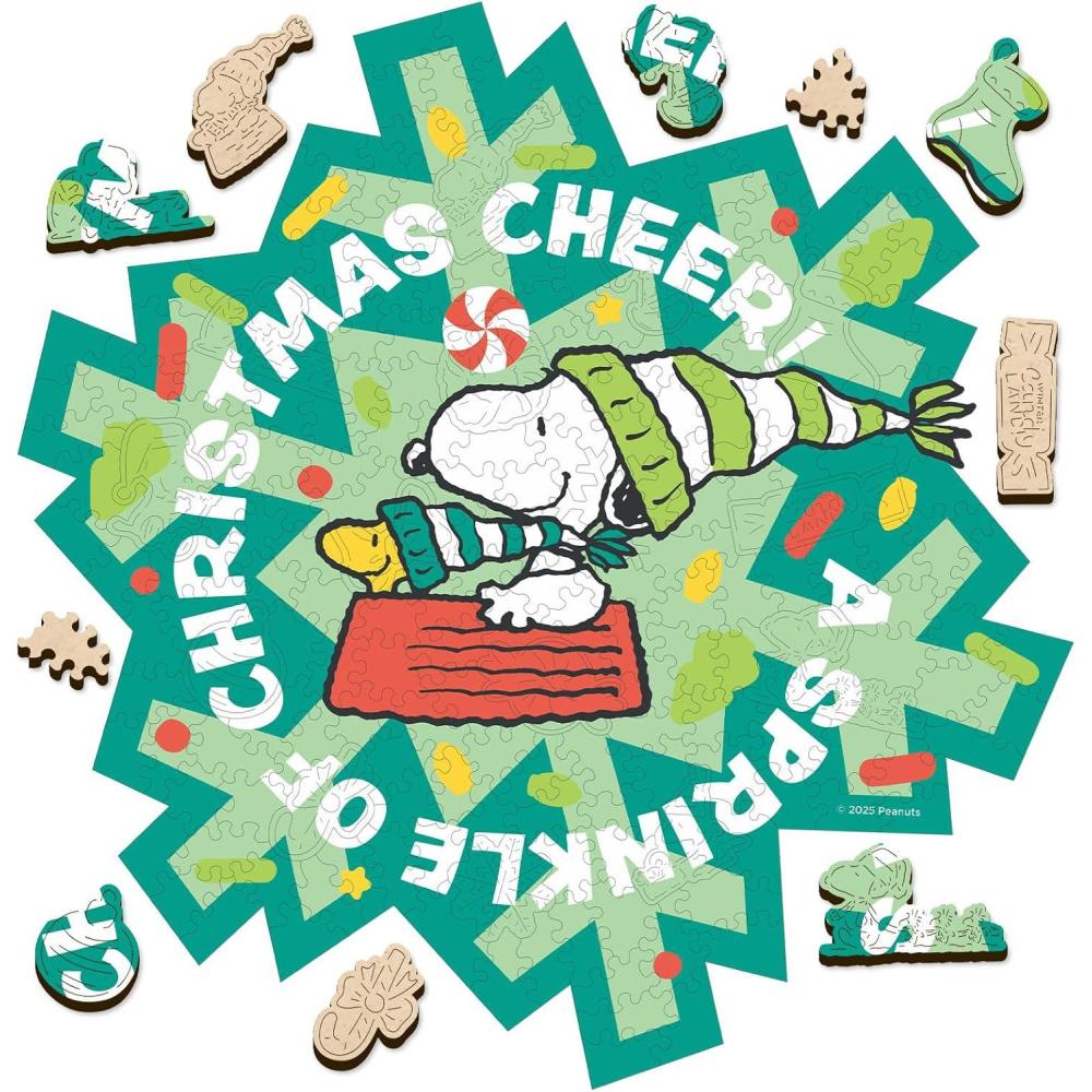 image:imagePeanuts Puzzles for Adults  Charlie Brown Wooden Puzzle 200 Pieces Unique Shaped Jigsaw Puzzles Snoopy Gifts for Women 5MM Thick Officially Licensed Merchandise  Better Together 9 x 128Christmas Cheer