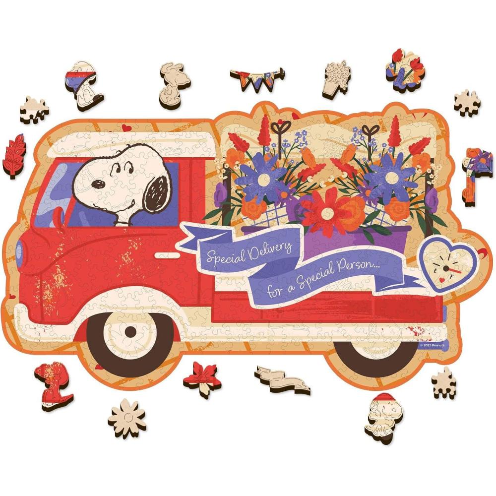 image:imagePeanuts Puzzles for Adults  Charlie Brown Wooden Puzzle 200 Pieces Unique Shaped Jigsaw Puzzles Snoopy Gifts for Women 5MM Thick Officially Licensed Merchandise  Better Together 9 x 128Blooms on Wheels