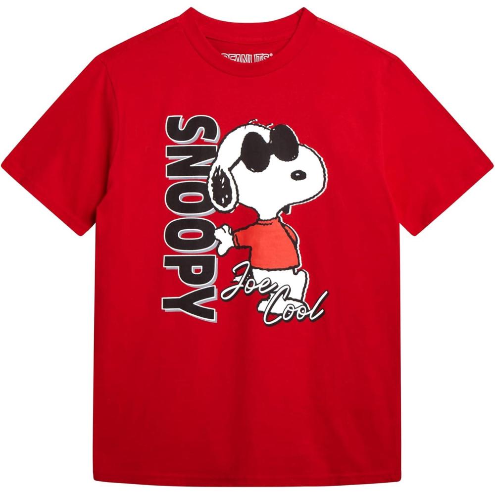 image:imagePeanuts Snoopy Boys Shirts  Joe Cool Cotton Crewneck Short Sleeve TShirt  Classic Graphic Tees for Boys Sizes 716Snoopy Red