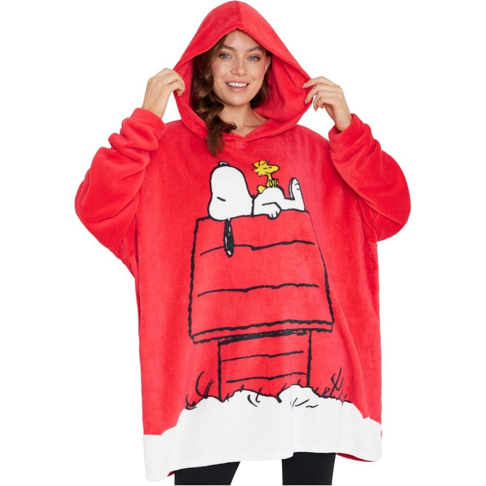 image:imagePeanuts Snoopy Hoodie Blanket Women Teens Oversized Fleece Poncho Wearable Blanket Sweatshirt Loungewear Gifts for Women Red