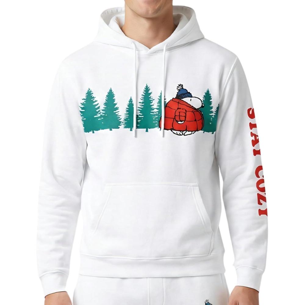 image:imagePeanuts Snoopy Stay Cozy Embroidered White Hoodie Adult Unisex Pullover  Officially Licensed