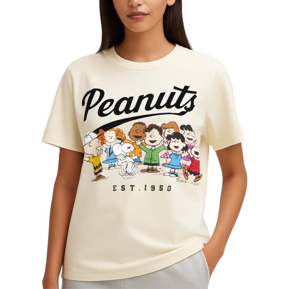 image:imagePeanuts Snoopy Womens Graphic T Shirts  Snoopy Charlie Brown Woodstock Crewneck Short Sleeve Shirts for Women Sizes SXLCream Peanuts Friend