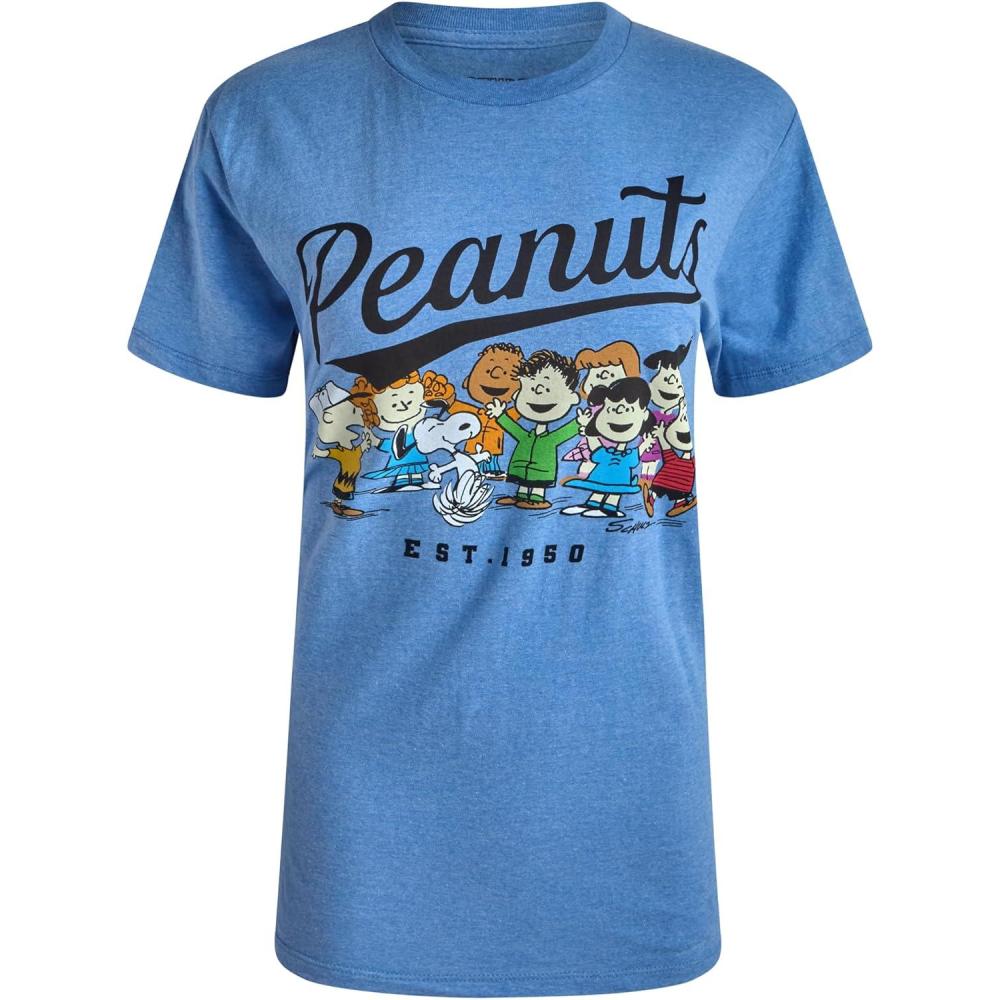 image:imagePeanuts Snoopy Womens Graphic T Shirts  Snoopy Charlie Brown Woodstock Crewneck Short Sleeve Shirts for Women Sizes SXLLight Blue Peanuts Friend