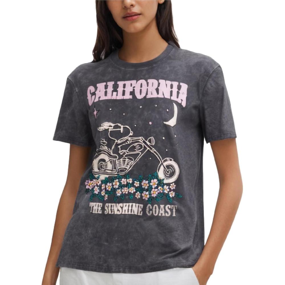 image:imagePeanuts Snoopy Womens Graphic T Shirts  Snoopy Charlie Brown Woodstock Crewneck Short Sleeve Shirts for Women Sizes SXLStone Wash Snoopy